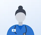 Illustration of a nurse in blue scrubs with a stethoscope